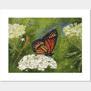 Viceroy Butterfly On Queen Anne's Lace Watercolor Batik Posters and Art